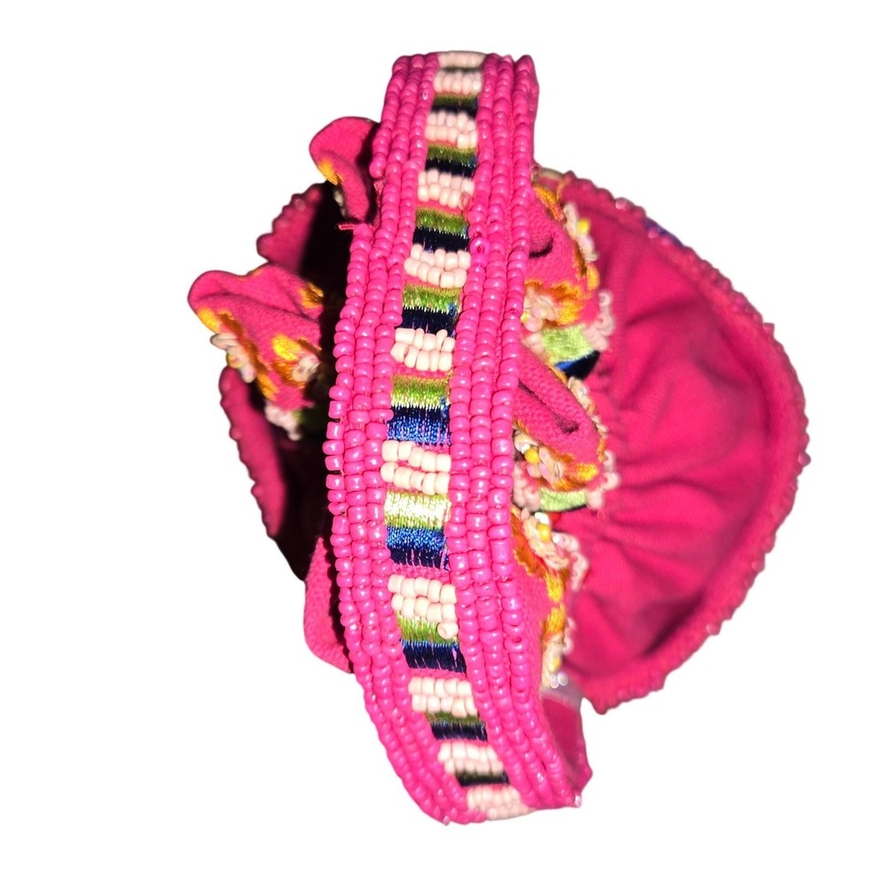 Handcrafted in India Beaded Parrot Sloth Bucket Bag Small Pink New Tropical Boho - Picture 6 of 10